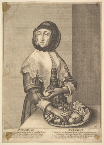 Autumnus - Autumn (Three-quarter-length seasons) by Wenceslaus Hollar, print, 1641