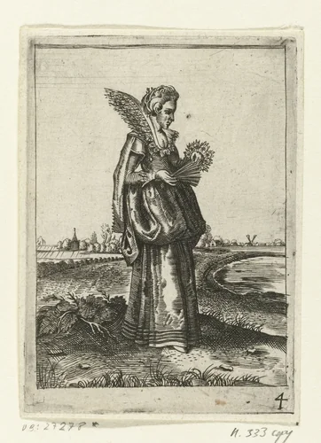 Elegante dame,  haar waaier openend by anonymous, print, 1619-1652