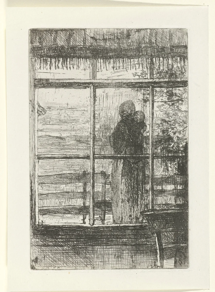 Wachtende vrouw met kind by Jozef Israëls, print, 1835-1911