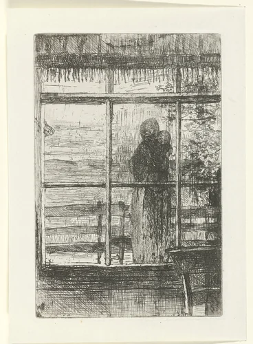 Wachtende vrouw met kind by Jozef Israëls, print, 1835-1911