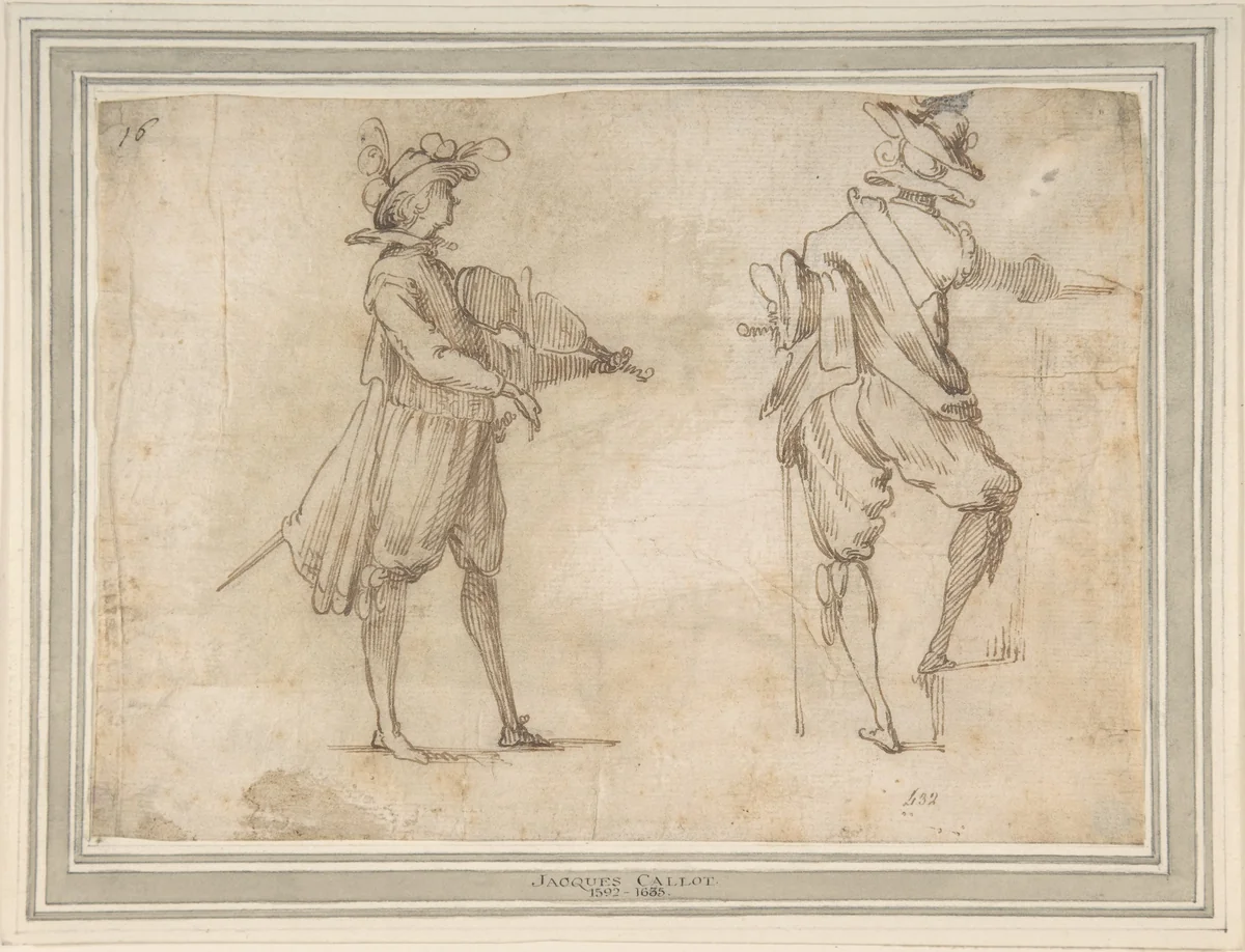 Study of Two Figures by Jacques Callot, drawing, 1612-1622