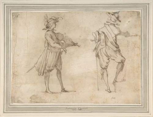 Study of Two Figures by Jacques Callot, drawing, 1612-1622