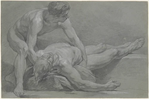 Two Nude Male Figures by Nicolas-Bernard Lépicié, drawing, 1745-1784