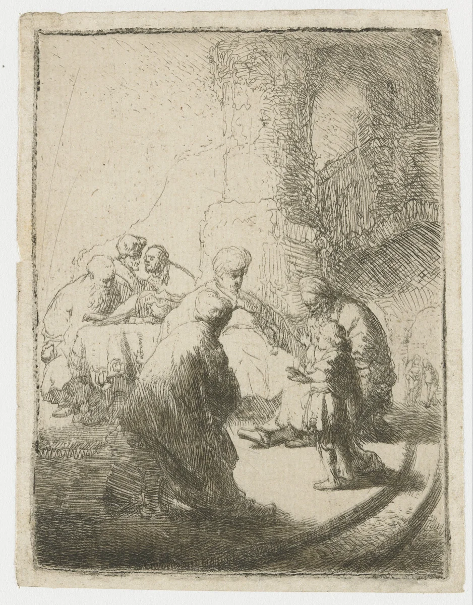 Christ disputing with the Doctors: small plate by Rembrandt van Rijn, print, 1630