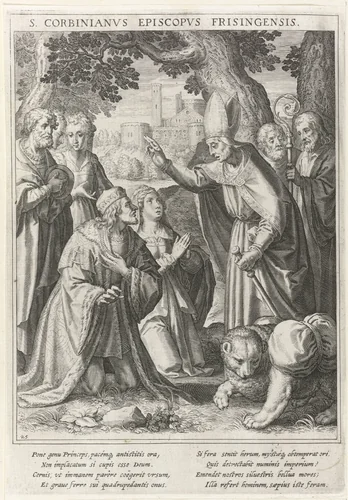 De heilige Corbinianus beveelt hertog Grimoald zijn vrouw te verlaten by Raphaël Sadeler, print, 1615