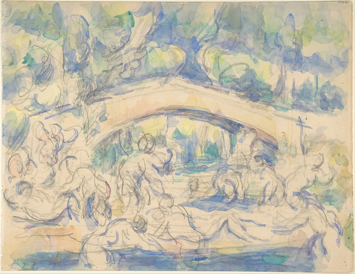 Bathers Under a Bridge (recto); Study after Houdon's Ecorché (verso) by Paul Cézanne, drawing, 1894-1906
