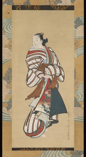 Standing Courtesan Looking Over Her Shoulder by Kaigetsudō Dohan, painting, 1710-1716