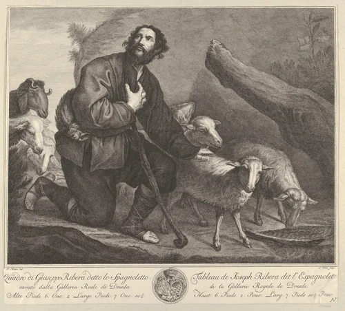 The Prodigal Son Tending Sheep, from 'Recueil d'estampes d'après les plus célèbres tableaux de la Galerie Royale de Dresde' by Simon Fokke, print, 1730-1786