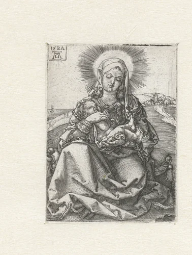 Madonna met kind zittend in een landschap by Unknown, print, 1527