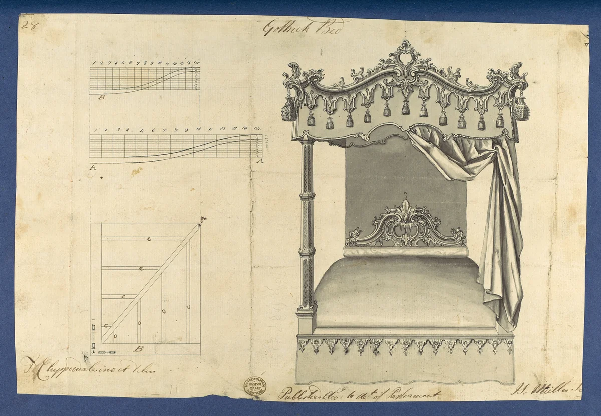 Gothick [Gothic] Bed, in Chippendale Drawings, Vol. I by Thomas Chippendale, drawing, 1754