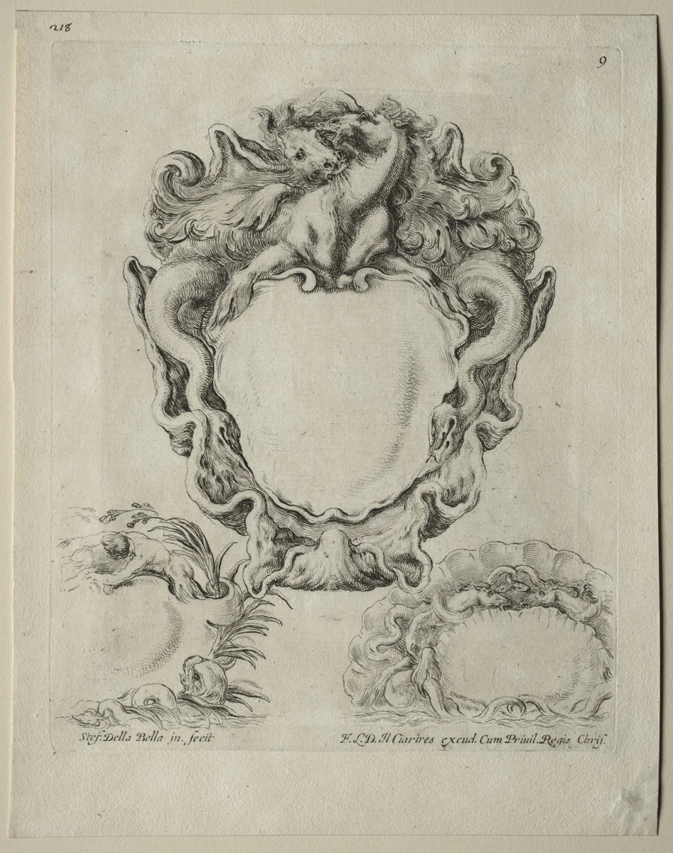 Collection of Various Caprices and New Designs of Cartouches and Ornaments: No. 9 by Stefano della Bella, print, 1646