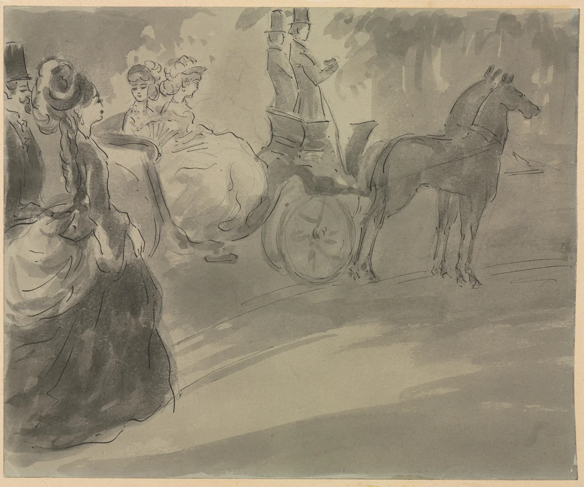 A Stop in the Park by Constantin Guys, drawing, 1802-1892