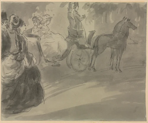 A Stop in the Park by Constantin Guys, drawing, 1802-1892