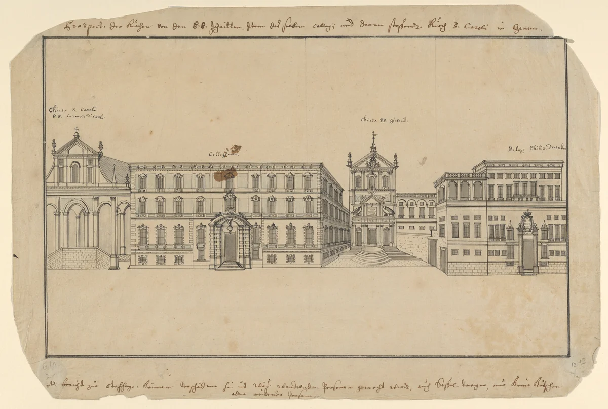 View of Via Balbi in Genoa by anonymous, drawing, 1645-1655