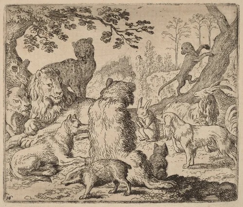 The Lion Orders a Mass Assault on Reynard by Allart van Everdingen, print, 1645-1656