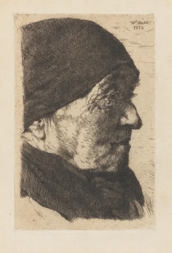 Portrait of an Old Peasant Woman, in Profile to the Right by Wilhelm Leibl, print, 1874