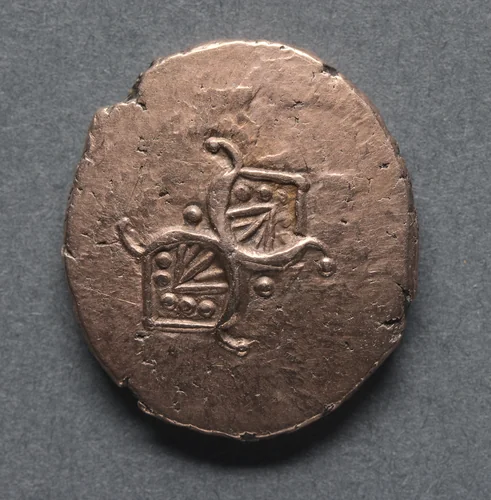 Addedomaros Stater: Horse, Branch, and Spiral Sun (reverse) by Unknown, metalwork, -50-10