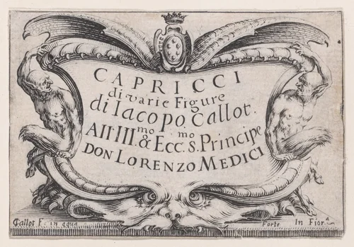Frontispiece, from "Les Caprices" Series A, The Florence Set by Jacques Callot, print, 1617