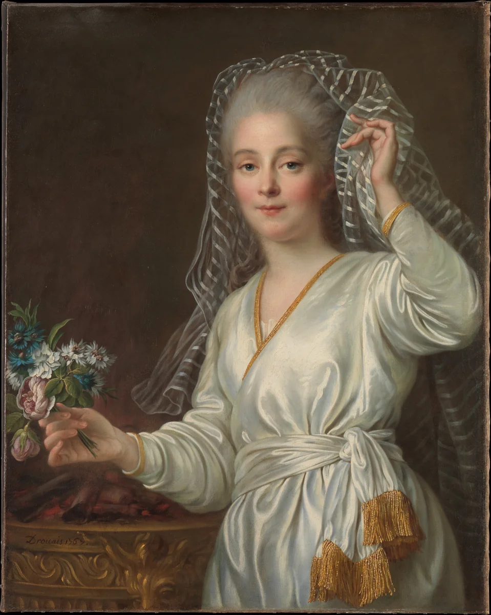 Portrait of a Young Woman as a Vestal Virgin by François Hubert Drouais, painting, 1767