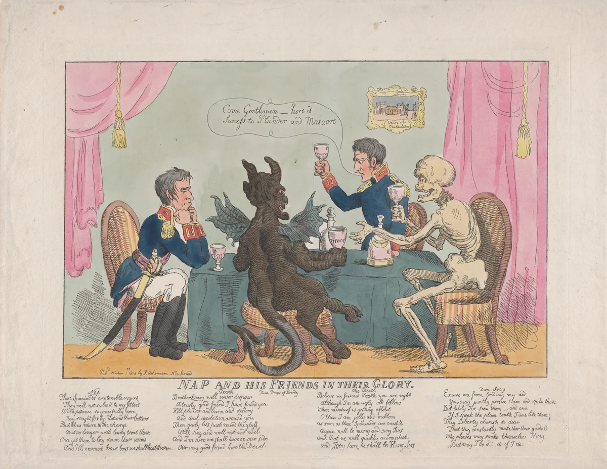 Nap and His Friends in their Glory by Thomas Rowlandson, print, 1813