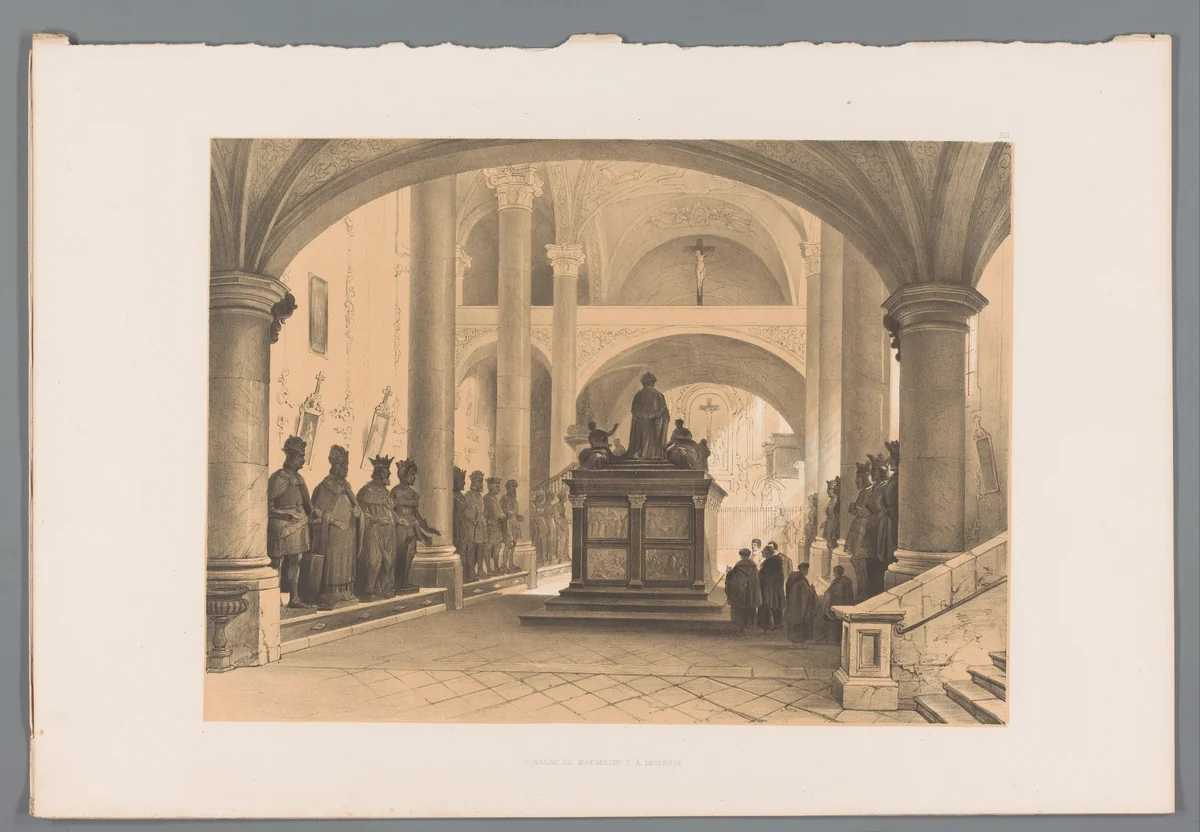 Graftombe van Maximiliaan I te Innsbruck by Louis Haghe, print, 1845