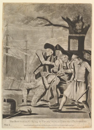 The Bostonians Paying the Excise-Man, or Tarring & Feathering by Philip Dawe, print, 1774