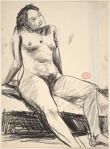 Untitled [seated female nude leaning back] by Richard Diebenkorn, drawing, 1955-1967