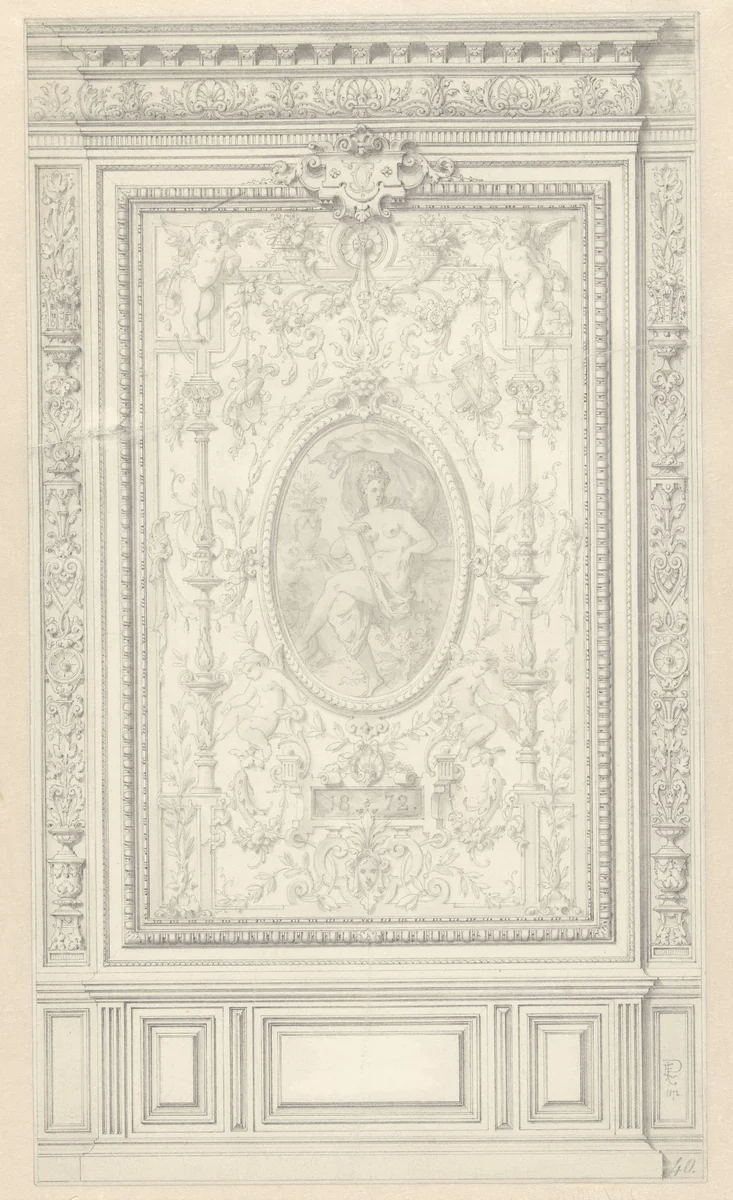 Decoratief paneel by Alexandre Eugène Prignot, drawing, 1872