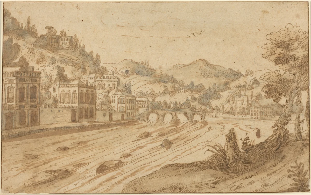 River View by Pieter Stevens, drawing, 1567-1624