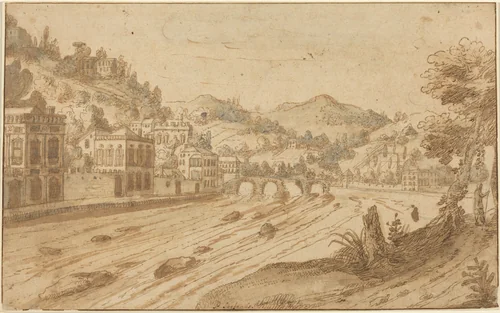 River View by Pieter Stevens, drawing, 1567-1624