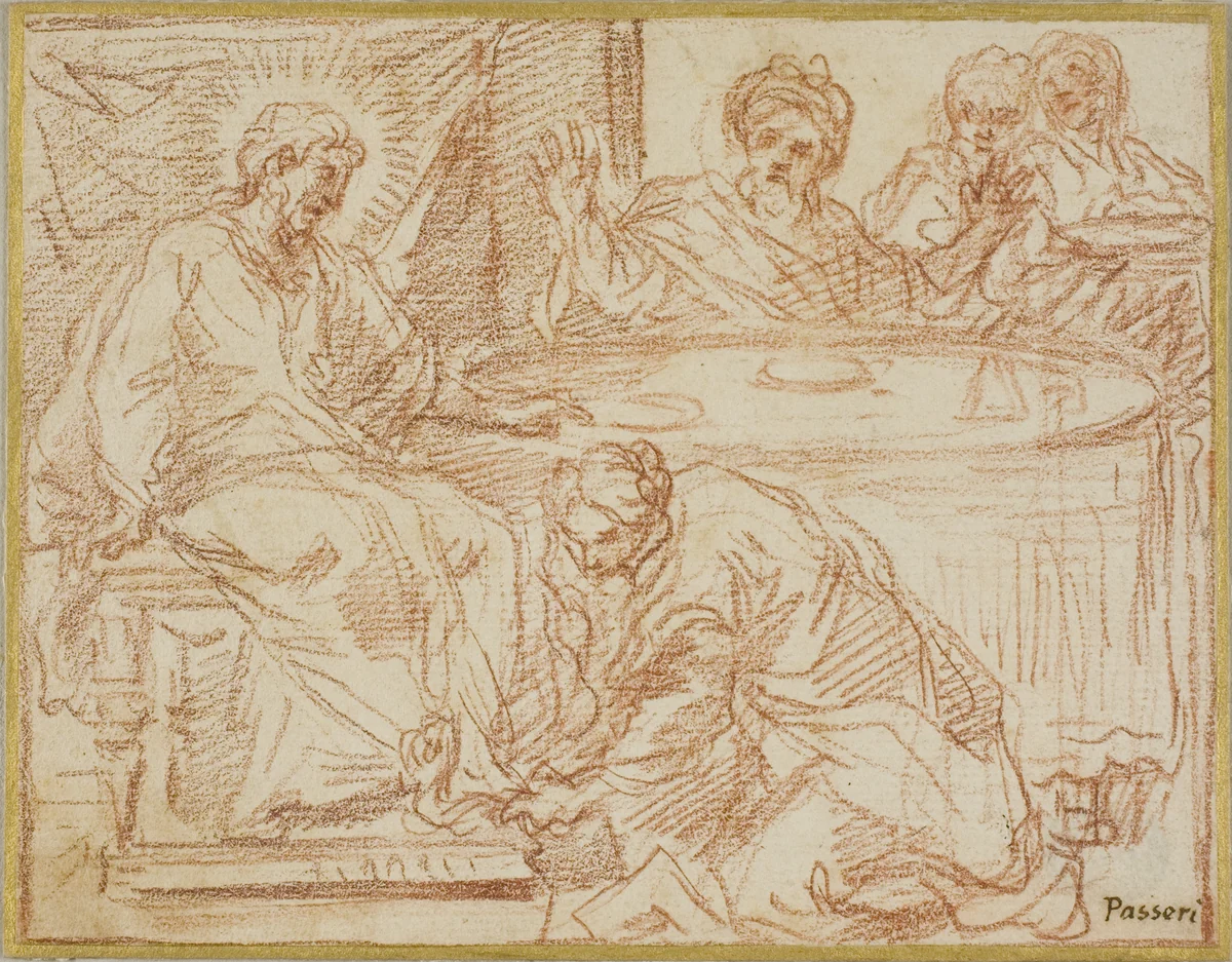 Magdalene Washing Christ's Feet by Giuseppe Passeri or Giuseppe Bartolomeo Chiari, drawing, 1674-1713