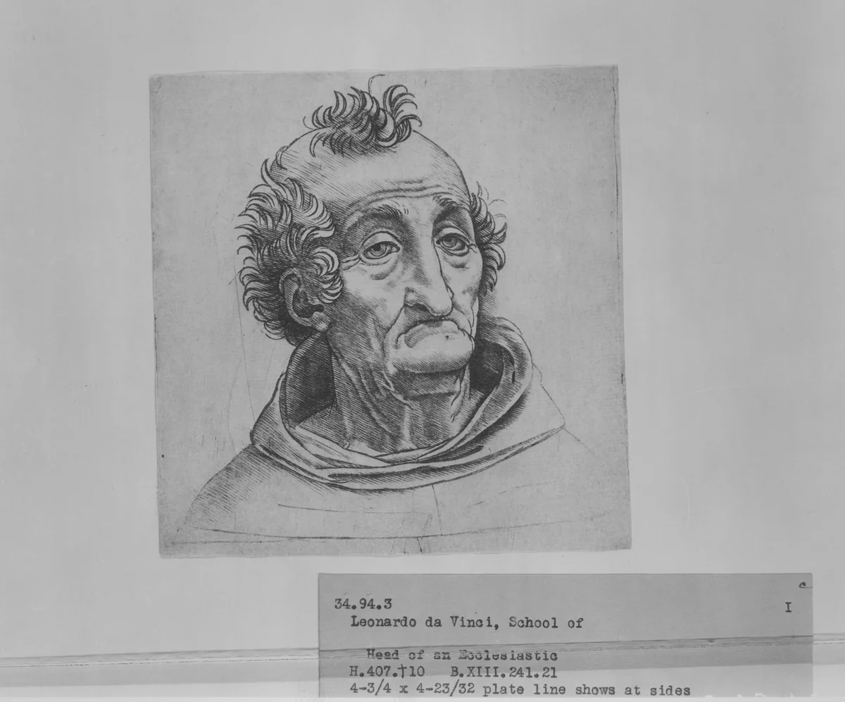 Head of an old man by Giovanni Antonio da Brescia, print, 1485-1525