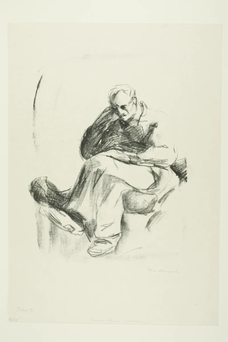Seated Man by Edvard Munch, print, 1912-1914