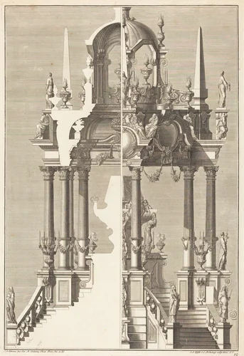 Catafalque by Johann Andreas Pfeffel Giuseppe Galli Bibiena, print, 1674-1748