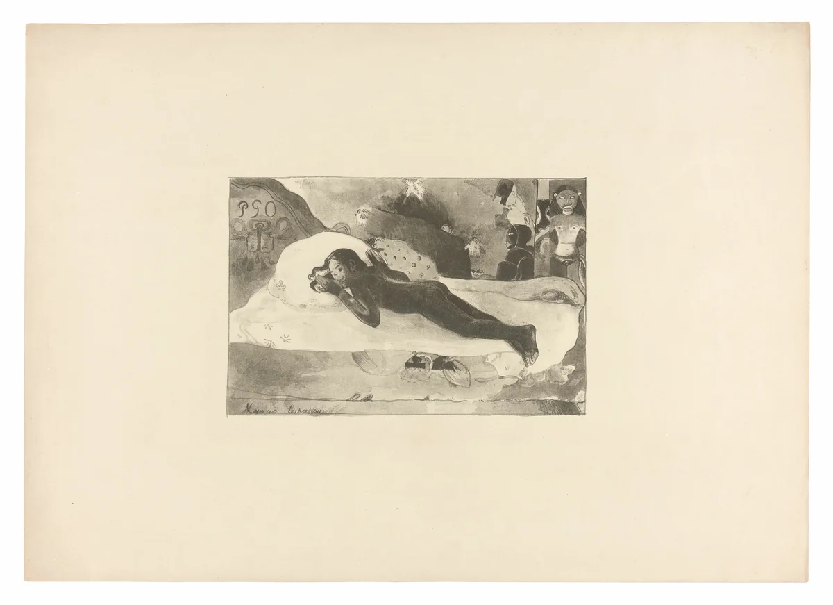 Manao tupapau (She Thinks of the Ghost or The Ghost Thinks of Her), from L'estampe originale by Paul Gauguin, print, 1893-1894