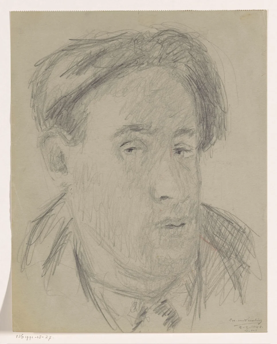 Zelfportret: B-1-1, 2 februari by Cor van Teeseling, drawing, 1942