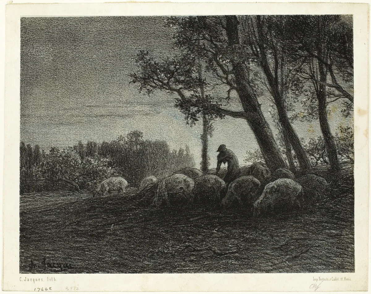 Poetic Twilight by Charles-Émile Jacque, print, 1848-1858
