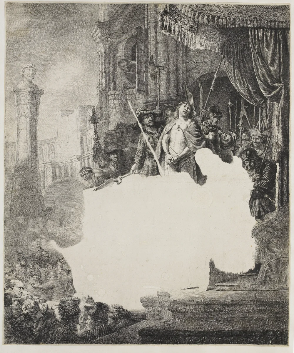 Christ before Pilate: large plate by Rembrandt van Rijn, print, 1635