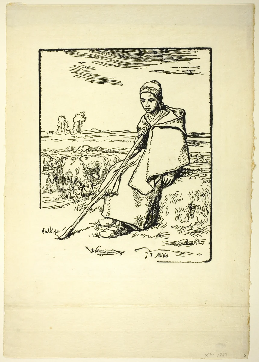 The Shepherdess by Jean-François Millet, print, 1863