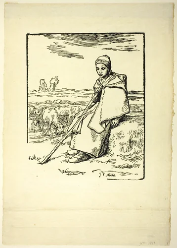 The Shepherdess by Jean-François Millet, print, 1863
