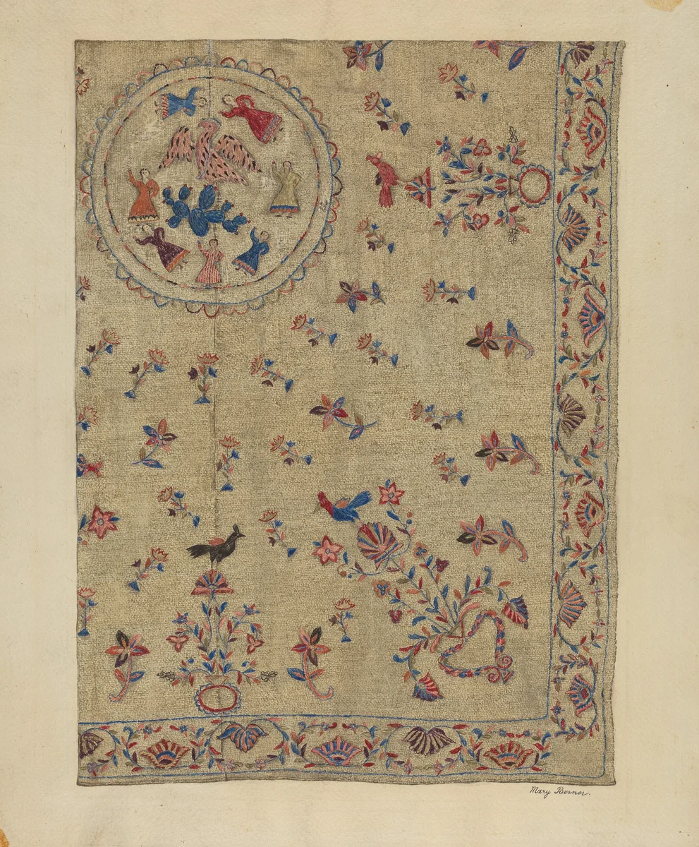 Crewel Bedspread by Mary Berner, index of american design, 1937