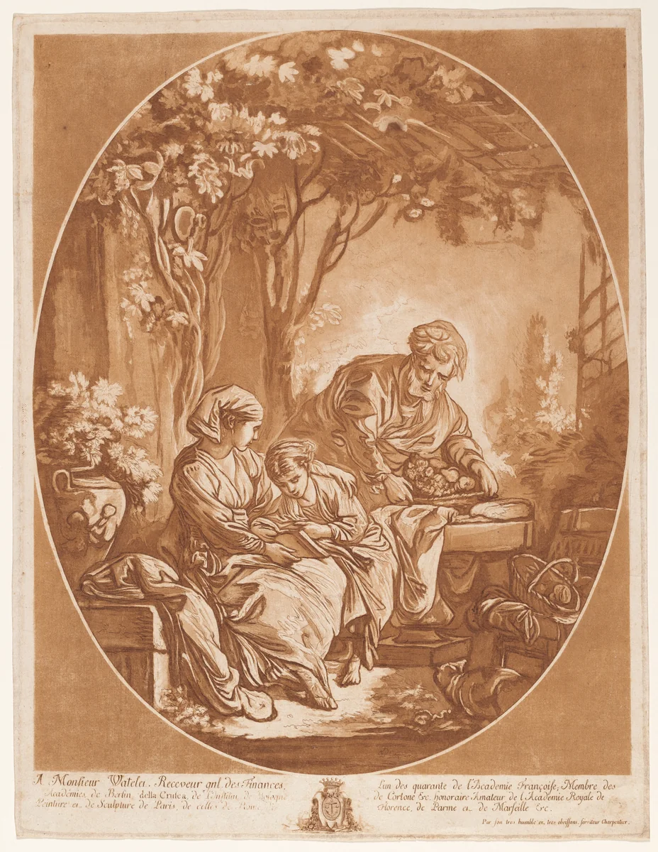 Education of the Virgin by François-Philippe Charpentier, print, 1766