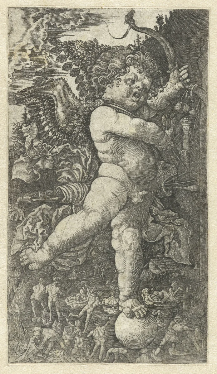 Boze Amor op een bol by Unknown, print, 1530-1533