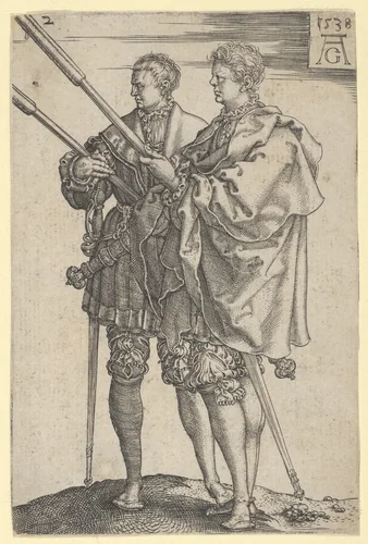 Two Torch-Bearers, from "The Large Wedding Dancers" by Heinrich Aldegrever, print, 1538