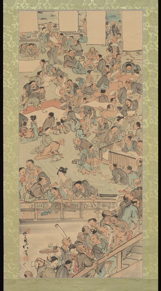 Painting and Calligraphy Gathering at the Nakamurarō in Ryōgoku by Kawanabe Kyōsai (河鍋暁斎), painting, 1866-1886