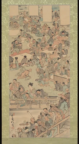 Painting and Calligraphy Gathering at the Nakamurarō in Ryōgoku by Kawanabe Kyōsai (河鍋暁斎), painting, 1866-1886