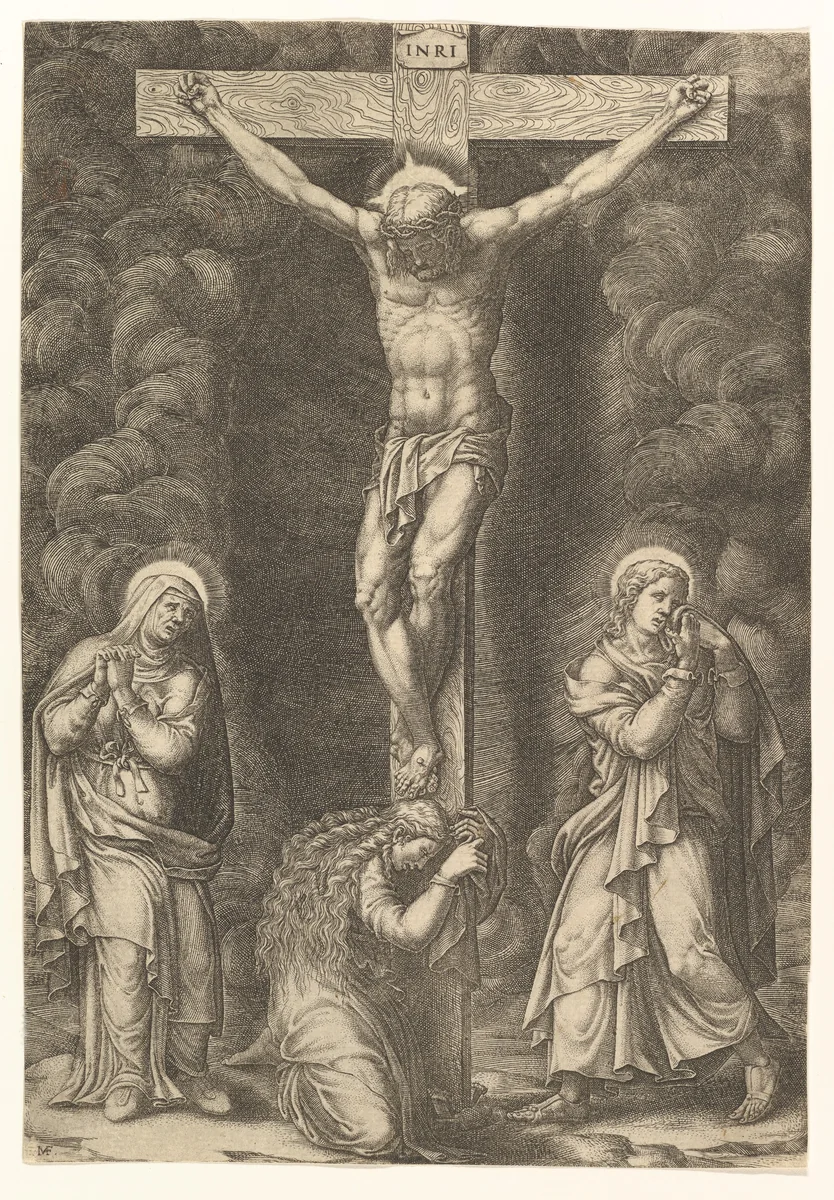 The Crucifixion with the Virgin, the Magdalen, and St. John by Giorgio Ghisi, print, 1575-1582