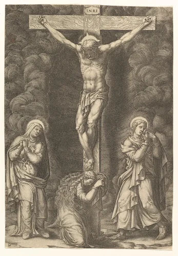 The Crucifixion with the Virgin, the Magdalen, and St. John by Giorgio Ghisi, print, 1575-1582