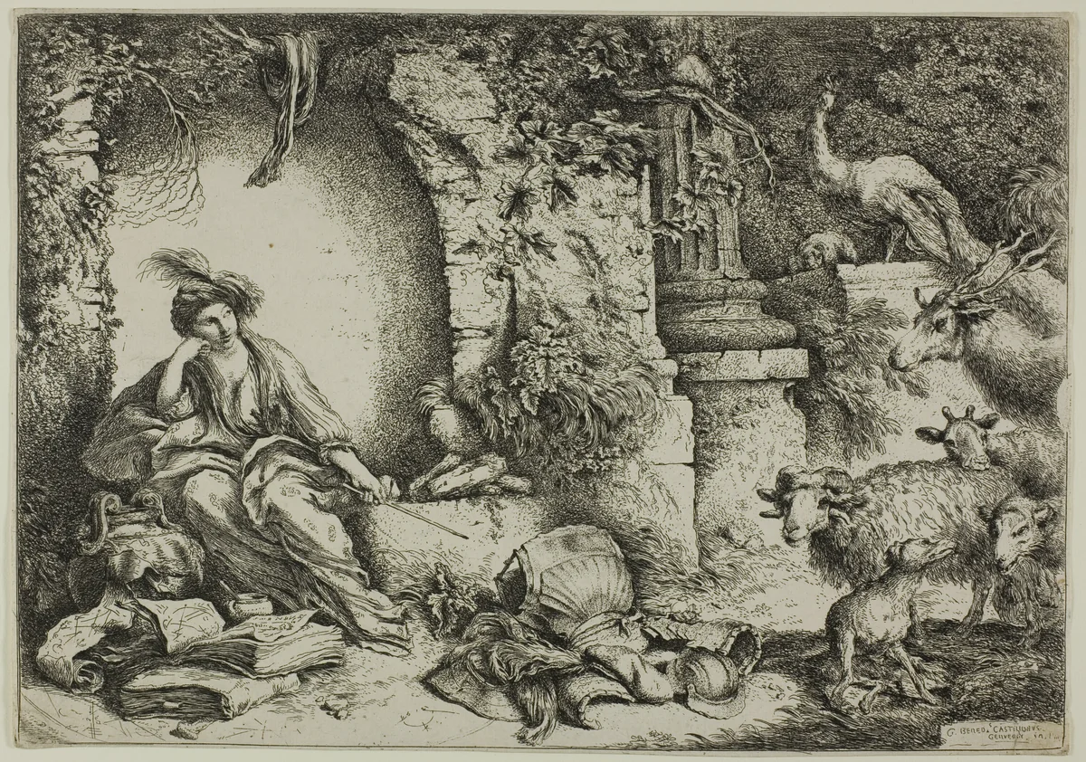 Circe with Companions of Ulysses Changed into Animals by Giovanni Benedetto Castiglione, print, 1650-1651