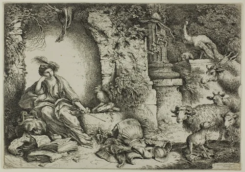 Circe with Companions of Ulysses Changed into Animals by Giovanni Benedetto Castiglione, print, 1650-1651